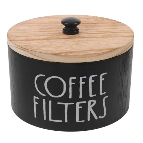 Amosfun Caja Redonda de Madera para Filtros de Papel y Bolsitas de Té Organizador de Cocina con Tapa para Guardar Gabinete