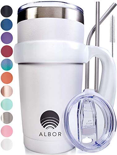 ALBOR Triple Insulated Stainless Steel Tumbler 20 oz White Coffee Travel Mug With
