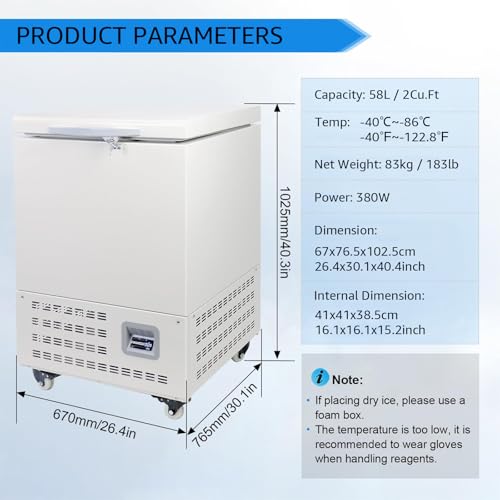Image of -86℃ 58L Lab Freezer, Ultra Low-temp Lab Refrigerators, -40℃~-86℃ Temp Range with LED Display, Freezer for Sample, Vaccine Storage