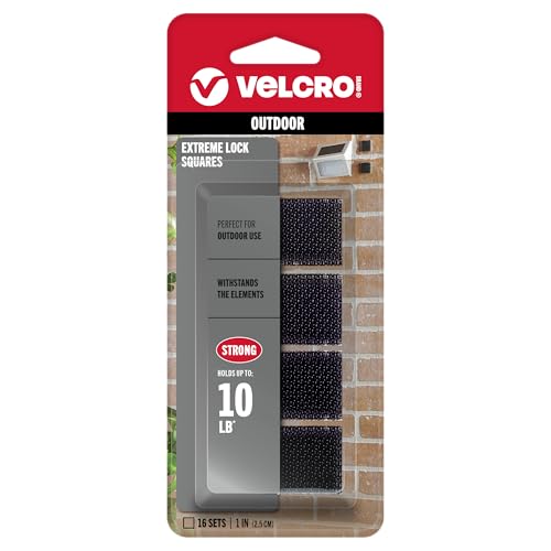 Image of VELCRO Brand Extreme Lock Mounting Squares with Adhesive | 16 Sets, 1-Inch | Attach Electronics, Lighting or Signage Outdoors | Built to Withstand Harsh Temperatures and Weather | Black