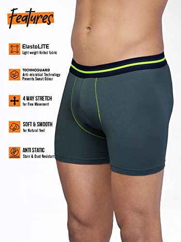 Image of TECHNOSPORT Men's Colorblock Trunks Underwear with ElastoLITE 4 Way Stretch Lightweight Breathable Moisture Wicking Soft Anti Odour Anti Microbial Comfort Fit Boxer Briefs Innerwear for Men