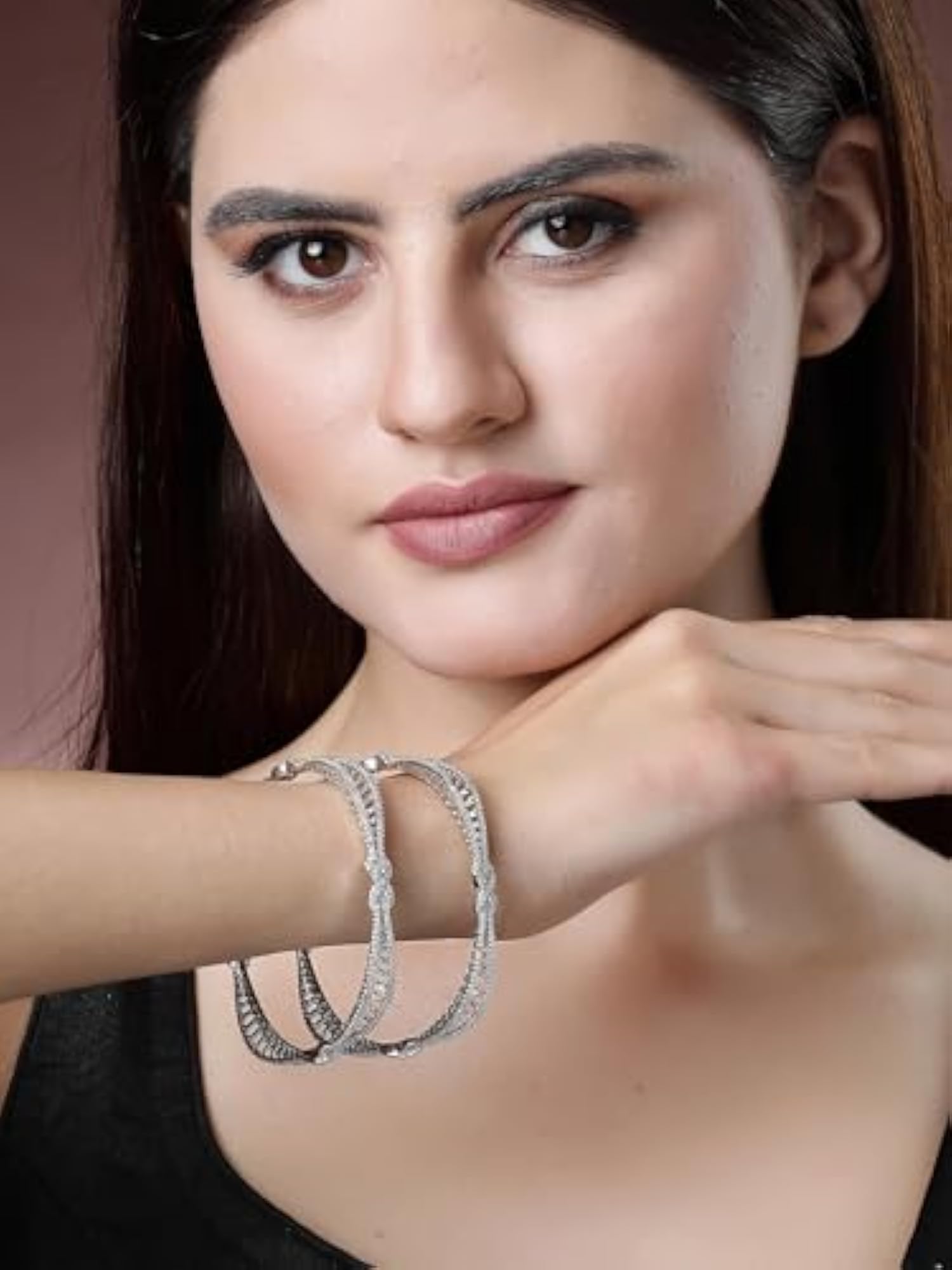 Set of 2 Plated American Diamond Studded Bangles, Elegant Gift