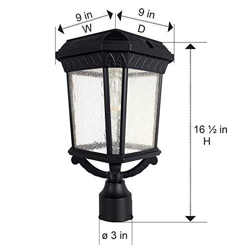 Gama Sonic Colonial Outdoor Solar Post Light, Black Aluminum, 2700K Warm Led Light, 3-Inch Fitter For Lamp Posts Or Pier Mount (Sold Separately) 180012 #TOP4