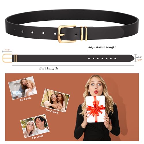 Monoluxe Pack 3 Womens Belts for Jeans Pants, Ladies Girls Leather Belts with Gold Sliver Buckle4