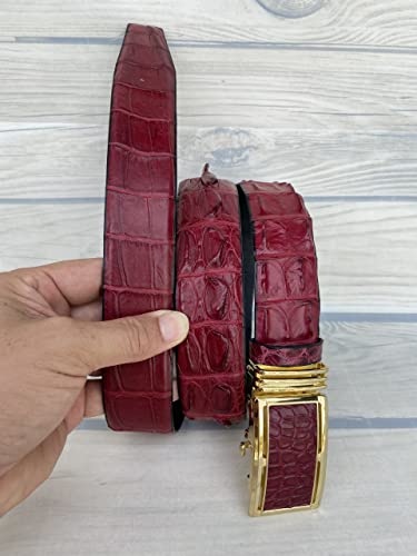 Genuine Crocodile Natural Leather Skin Burgundy Belts Buckle For Men, Real Alligator Original Leather Men's Belt, Width 1.37"2