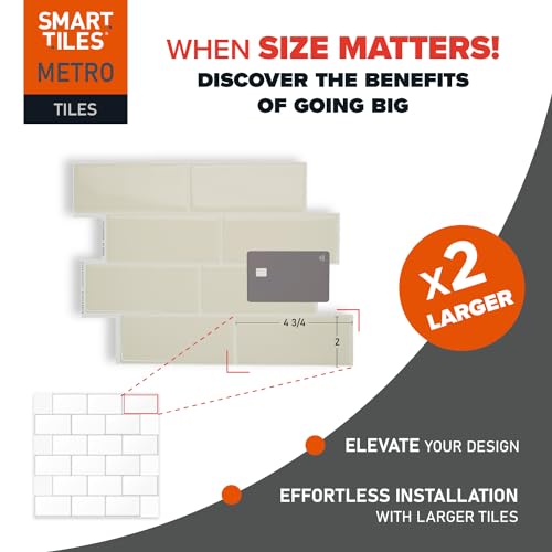 SMART TILES Peel and Stick Backsplash - 4 Sheets of 11.56\" x 8.38\" - 3D Adhesive Peel and Stick Tile Backsplash for Kitchen, Bathroom, Wall Tile