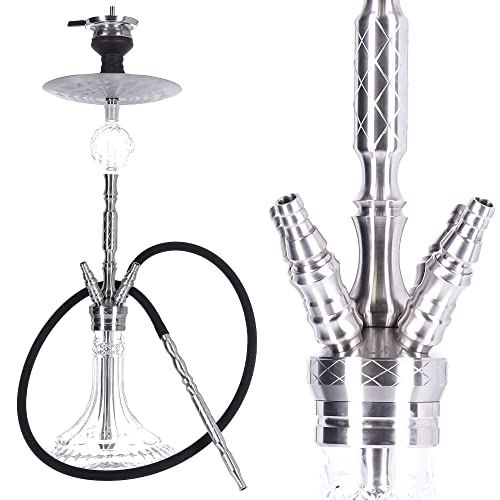 Premium Shisha aus Edelstahl von LUNA HOOKAH | Wasserpfeife Komplettset 4 Schlauch Anschluss edles Design Inkl. Schlauch - Mundstück - Zange - Steinkopf - Diffusor - Kaminaufsatz - Molassefänger – Bild 8