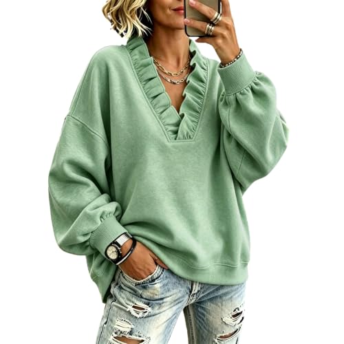 Sweatshirt for Women Fleece Ruffle V Neck Oversized Sweatshirts Winter - image 1