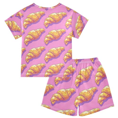 ALAZA Bread Croissant Cute Stylish Pajamas Short Sleeve 2 Piece Sleepwear Top and Bottom Pajama Set Unisex2