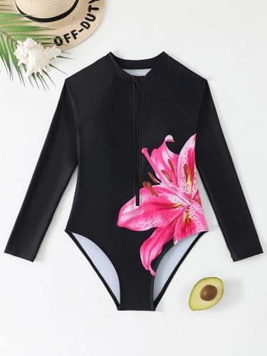 Image of SEGT Girl's One Piece Rash Guard Long Sleeve Swimsuits Bathing Suit