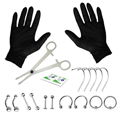 BodyJ4You 20PC PRO Piercing Kit BCR CBR Labret Belly Nipple Nose Lip 16G Curved Needle Body Jewelry