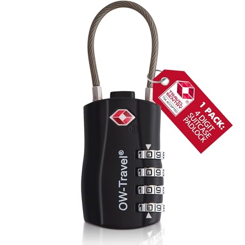 OW Travel Candado Combinacion Cable Acero Flexible Anti robo. Candado maleta TSA numerico 4 Digitos. Candados mochila y maletas. Candado Taquilla Gimnasio. TSA candado seguridad equipaje Negro 1