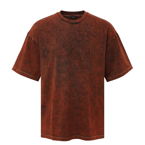 Men's Heavyweight Cotton T-Shirt 300GSM Thick Fabric, Classic Crew Neck Short Sleeve Casual Tee for Men