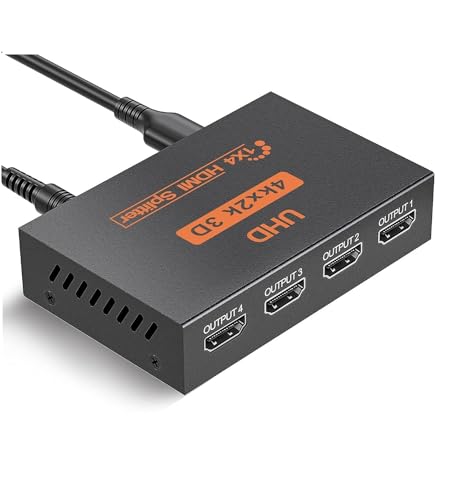 Image of Hdmi Splitter 1x4, HDMI Splitter 1 in 4 out, HDMI Splitter Supports Full HD1080P 4K and 3D, Compatible with Xbox PS3 /4 Roku Blu-Ray Player HDTV (1 X 4 HDMI SPLITTER)