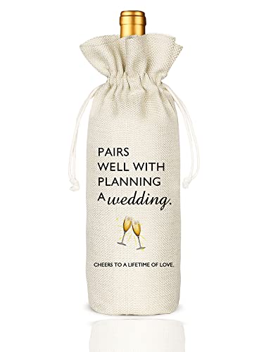 Engagement and Wedding Planning Gift - Burlap Reusable Wine Bags for Couples, Bridal Shower - Pairs Well With Planning a Wedding