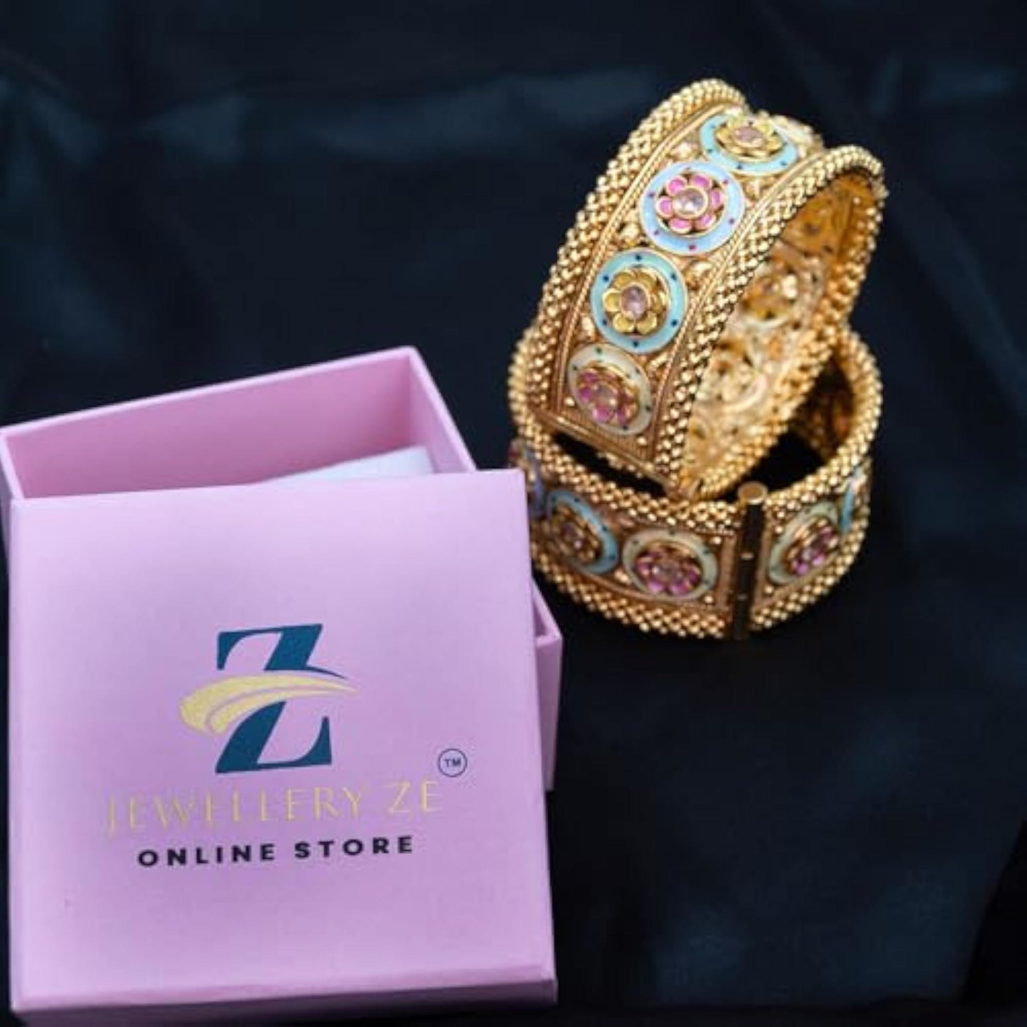 Women's Meena Bangles Floral Kada Set, Handcrafted