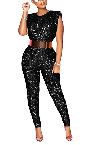 Aro Lora Womens Sexy Glitter Sequin One Piece Pant Club Party Bodycon Jumpsuits Romper Large Black #TOP2