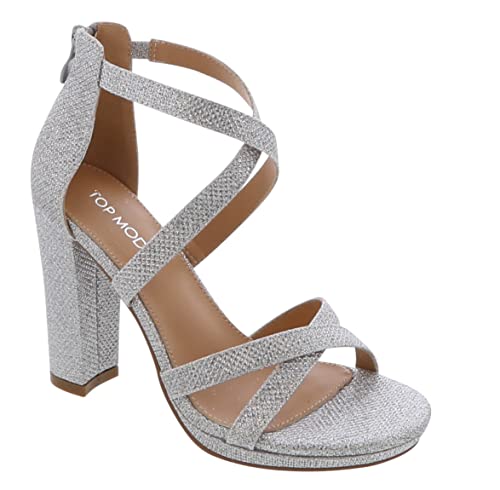 Top Moda Womens Ankle Strap Open Toe Platform Dressy Formal Strappy Sandal High Heeled Platform Pumps Event Shoes For Women (7, Silver, Numeric_7) #TOP22