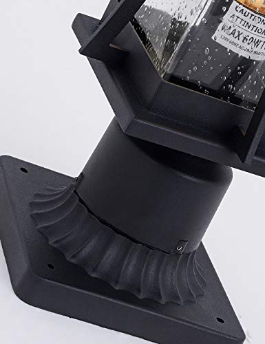 Eeru Waterproof Outdoor Post Light Fixture Pole Mount Light With Pier Mount Adapter, Black Finish With Seeded Glass Outdoor Post Lantern For Patio, Garden, Porch And Backyard #TOP4
