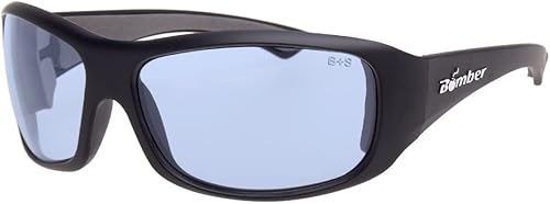 BOMBER Butter Bomb BT107 - Lentes de seguridad, lentes azul claro con marco negro mate para hombres, anteojos de seguridad no polarizados, ajuste