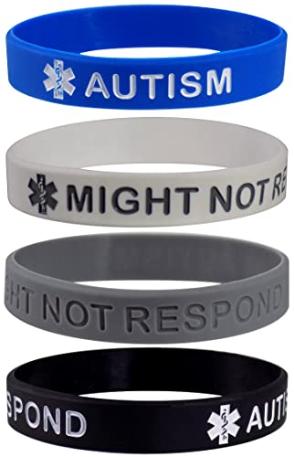 Pulsera de autismo médica en silicona azul para identificación y alertas de adultos