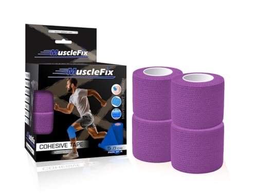 Image of Cohesive Self-Adhesive Bandage Wrap | Elastic Sports Bandage for Muscle & Joint Support | Breathable, Non-Slip, No Glue | Physiotherapy, Gym, Human & Pet Use (5 cm) (Pack of 4)-Purple