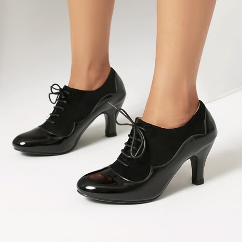 Women's Mary Jane Close Round Toe Lace Up 1940 Vintage 1950s Heels Retro 1930s Victorian Pumps 1920s Shoes3