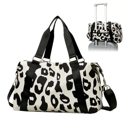 Image of PALAY Travel Bag Oxford Weekender Bags Large Capacity Waterproof Yoga Sports Bag Adjustable Cow Print Portable for Weekend Vacation