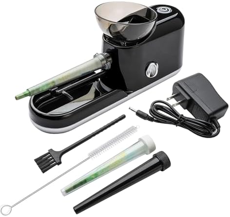 Free Boy Electric Cones Rolling Machine Automatic Cone Loader Minin Portable Pre Rolled Cones Filling Maker,1 Stirring Rod, 1 Brush(King Size, Black-Lines)