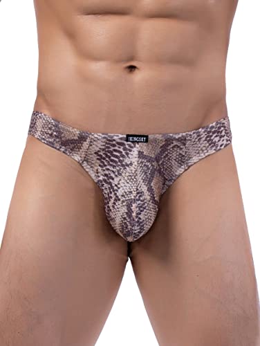 iKingsky Men's Snake Skin Pattern Thong Breathable T-back Underwear Low Rise Bulge Under Panties for Men2