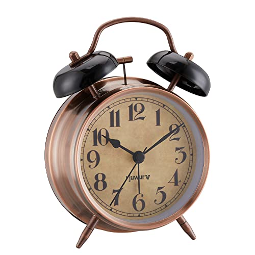 Rjuwurv 4" Loud Alarm Twin Bell Alarm Clock, Night Light, Desk Clock Table Alarm Clock Bedroom Alarm Clock(Bronze)