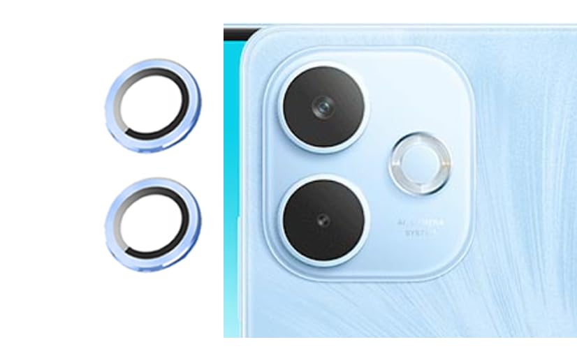 Image of imluckies Camera Ring Lens Protector (Aluminum with Tempered Glass) Compatible for Oppo A5 Pro - Blue (Pack of 2 rings)