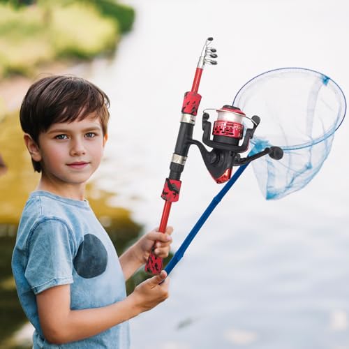 Sharplace Kids Fishing Rod Set Telescopic Fishing Rod Parent Child Activities with Lures Kid Fishing Pole and Tackle Box for Beginners, Red - Image 5