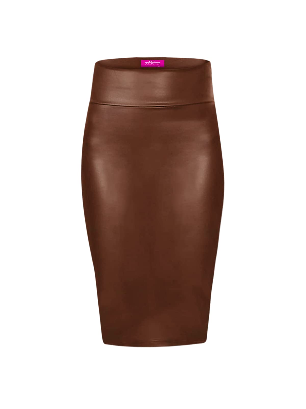 Women’s High Waist Faux Leather Pencil Skirt for Sleek Style - Below The Knee Elegant Skirt