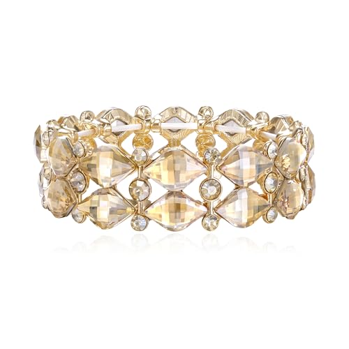 BriLove Wedding Bridal Elegant Crystal Double Row Teardrop Cluster Stretch Bangle Bracelet for Bride