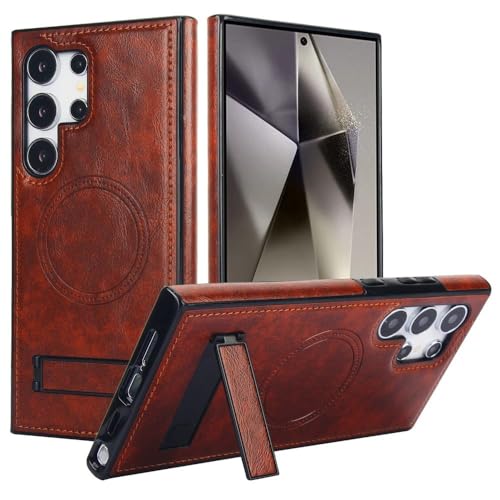 Housse cuir marron foncé haut de gamme et fermeture magnétique pour Samsung Galaxy S24 Ultra