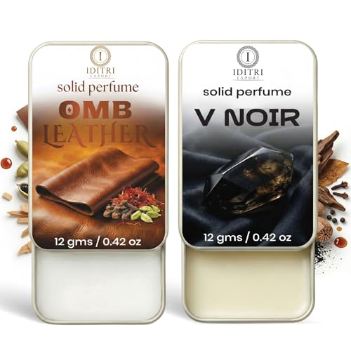 Image of IDITRI EXPORT Solid Perfume |V Noir&OMB leather Alcohol Free Wax Perfume Balm, Long Lasting | Pocket Tin 12g, Pack Of 2| Non Greasy Smooth Glide, Travel Friendly Men And Women