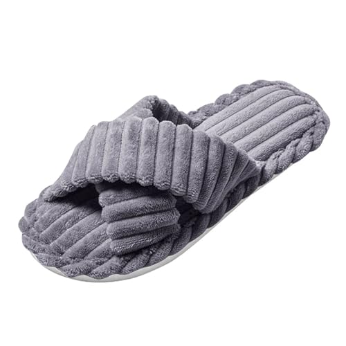 Slippers for Women Memory Foam House Bedroom Corduroy Crossbands Open Toe Slides Anti-Skid Slip On Fuzzy Slippers Indoor and Outdoor
