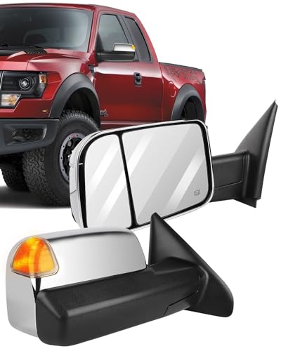 ECCPP Towing Mirrors Replacement Fit For 2010 For Dodge Ram 1500 2500 3500 Pickup,2011 2012 2013 2014 2015 2016 2017 For Dodge Ram 1500 2500 3500 Chrome Power Heated Puddle Signal Light Pair Mirrors