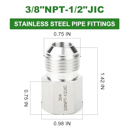 Image of 5PCS Forging of 304 Stainless Steel JIC Flare Tube Fittings, 1 /2 inch JIC Male x 3 /8 inch NPT Female, Half Union
