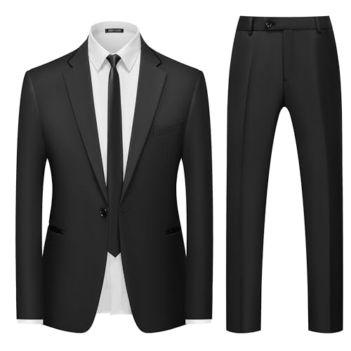 WEEN CHARM Men’s Suits Slim Fit 2 Piece One Button Blazer Jacket Wedding Prom Tuxedo Pants Set