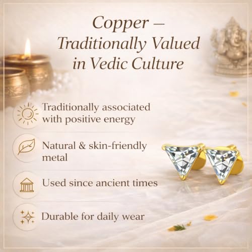 Image of Shradha Jeweller's One Gram Gold Plated Earrings for Women, Single Stone Earring set Tops, Triangle Shape White American Diamond Studs, for Gift, Birthday and Anniversary