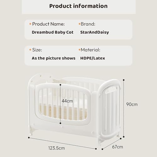 Image of StarAndDaisy Baby Cot with Wheels / 100KG Heavy Duty PP Baby Crib /Waterproof & Termite Resistant /BPA-Free Newborn Baby Bed /Portable Infant Sleeping Cot -White (Dreambud-White)