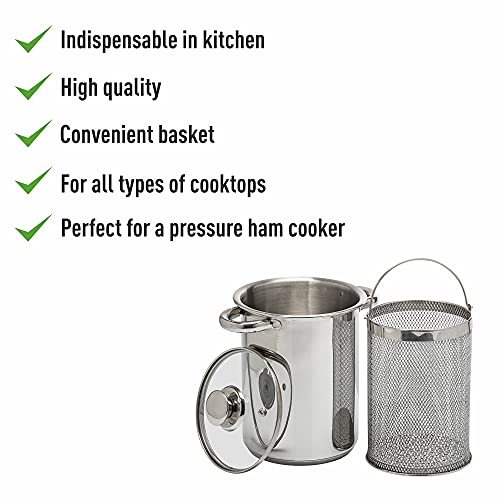 Foto von BROWIN® Rostfreier Spargeltopf 313500 mit Glasdeckel | 4 Liter | Pastatopf mit Siebeinsatz | für Elektro-, Gas- und Induktionsherde