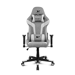 DRIFT Gaming Chair DR90 -DR90GW – Professionele Gaming Stoel, ademende stof, gestoffeerde 2D armleuningen, versterkte nylon basis, klasse 4 zuiger, kantelen, lumbaal/cervicaal kussen, grijs/wit