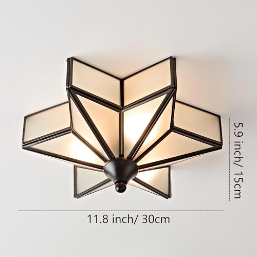 Image of LIGHTLAND 11.8 Inch Flush Mount Star Ceiling Light, 3 Lights Brass Ceiling Lamp with Glass Lampshade, Art Deco Close to Ceiling Light Fixtures for Entryway Hallway Porch, Black