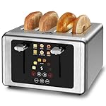 4 Slice Toaster, Touchscreen & Dual Independent Control Panel，5 Basic Functions & Digital Countdown Toasters, 6 Shade Settings＆6 Bread Types, Smart Bread Toaster Mute/Screen-Off ，Stainless Steel
