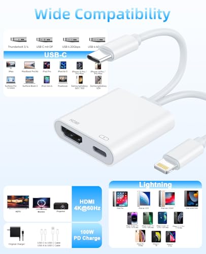 Adaptador USB-C y Lightning a HDMI 4K para iPhone 17 y iPad 7