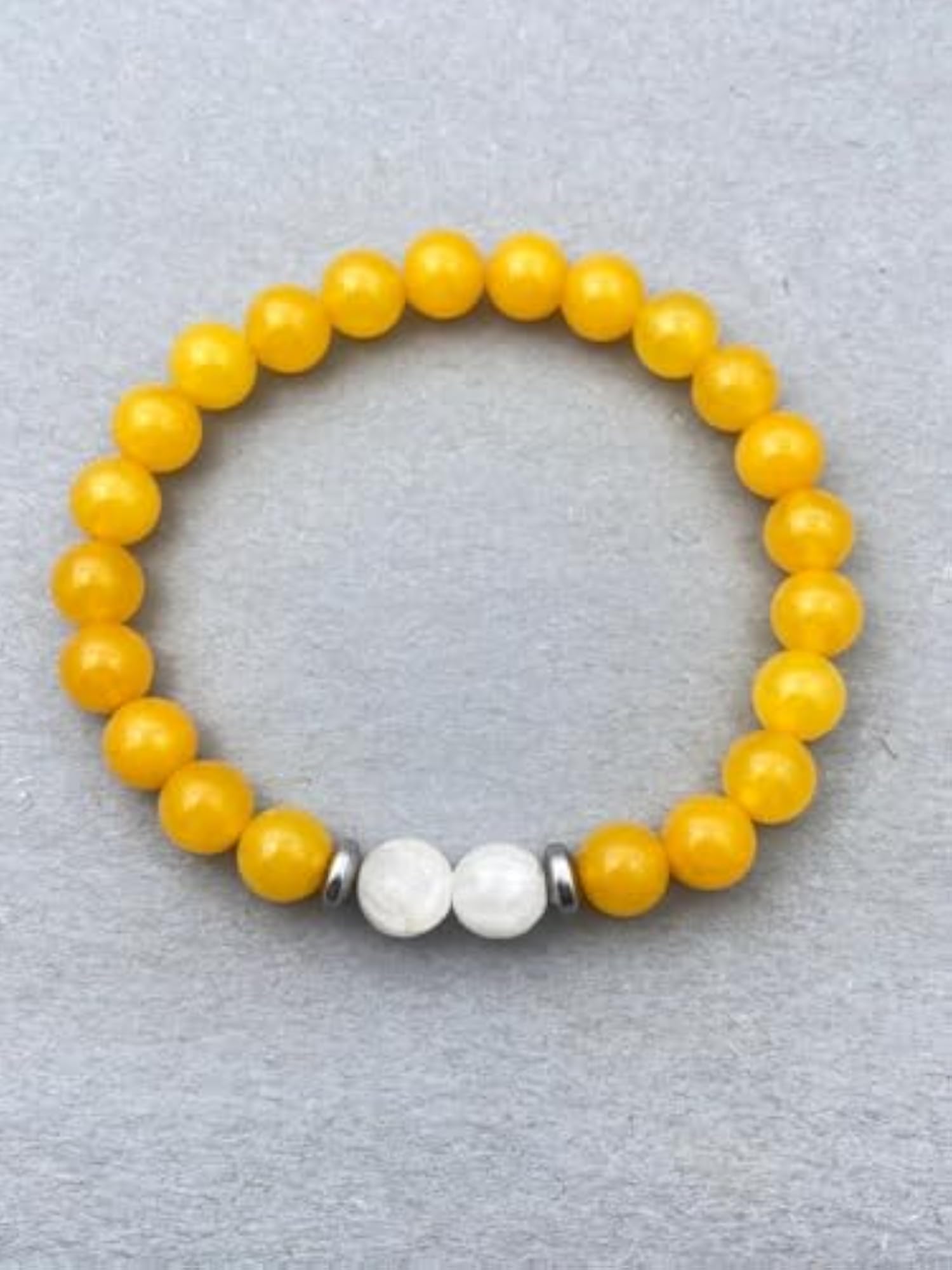 Natural Selenite & Yellow Jade 8mm Round Bead Stretchable Bracelet, Unisex