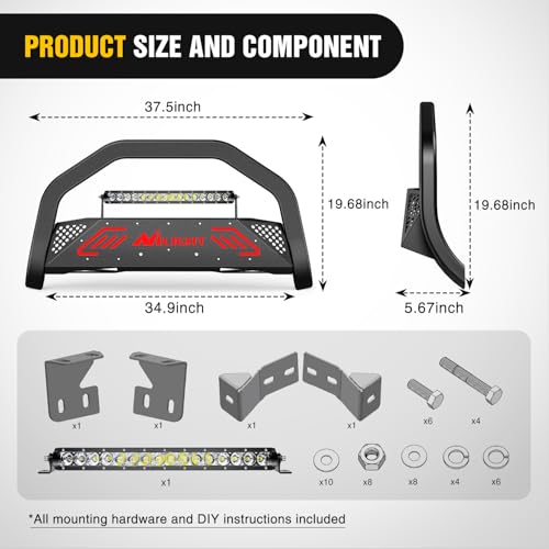 Image of Nilight Bull Bar with Light Bar&License Plate Hole Compatible with Toyota Fj Cruizer 2007-2014 Truck Brush Guard, Front Bumper Push Bar w /Grille Skid Plate Light Mount